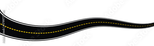 Winding road. Traveling along a curved highway. Background of the road to the horizon in perspective. Curvy asphalt empty line isolated vector concept.