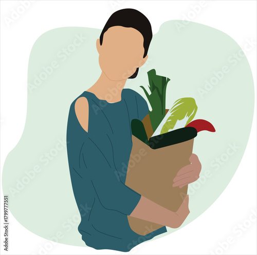 woman carrying vegetables in shopping bag