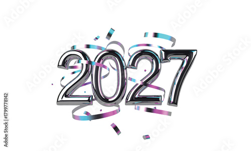 Celebrate the Year 2027 A Festive Metallic Design with Confetti