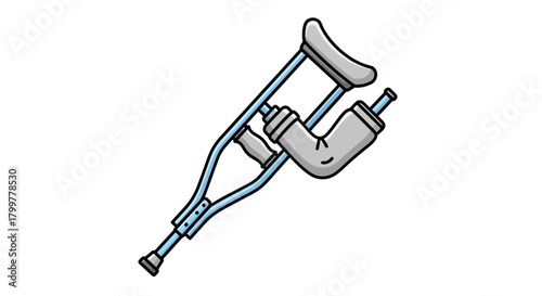 Humorous illustration of an elbow cast mimicking a crutch symbolizing recovery journey