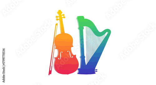 Harmonic blend: Vibrant gradients illuminate classic musical instruments portraiture