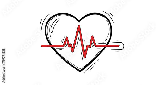 Heartbeat Rhythm Doodle: A Medical Illustration Conveying Vitality and Health Awareness with a
