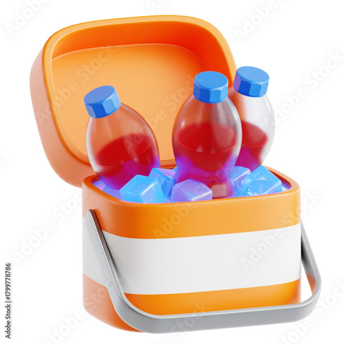 Refreshing Drinks 3D Render of Chilled Bottles in a Cooler for Summer Refreshment
