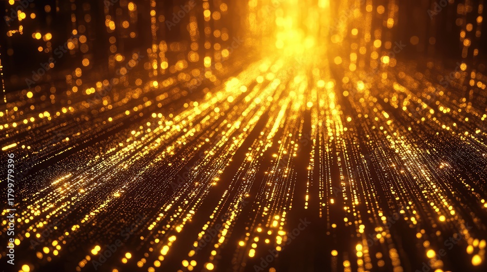 Obraz premium Golden glowing particles streaming data network technology background