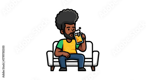 Illustration of a Relaxed Man Enjoying a Refreshing Beer While Lounging on a Couch