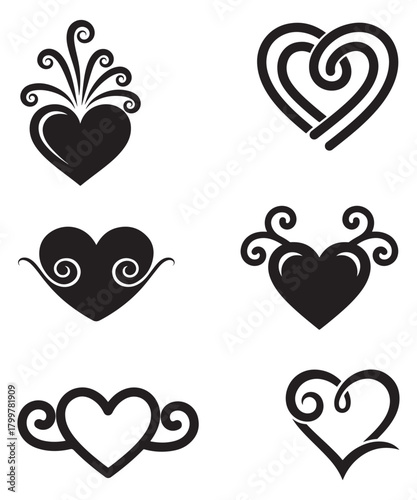 Decorative Heart Vector Icon Set for Valentine Day Designs.