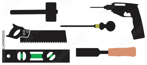 Collection of Essential Hand and Power Tools Silhouette.