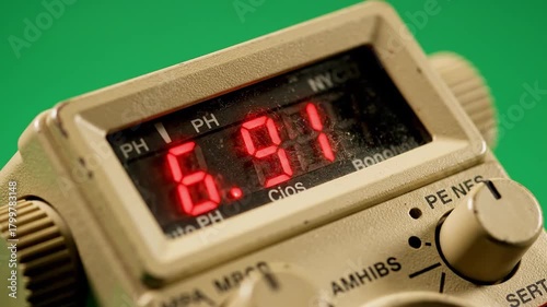 Monitor Displays Fluctuating Readings of pH Levels in a Scientific Instrument Displaying Data