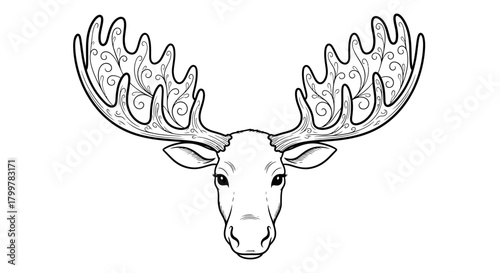 Elegant stylized moose head with intricate antler details against a clean backdrop