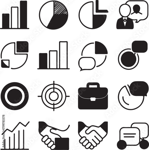 Business and finance analytics icons set for modern ui ux design Vector
