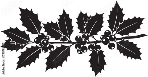 Holly Branch Silhouette — Classic Christmas Botanical Vector Design