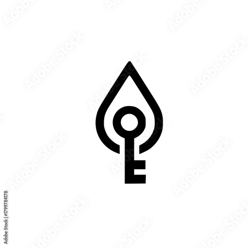 Abstract water droplet with central key symbol for locked access privacy and innovative security design