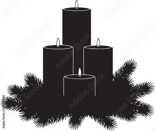 Elegant Candle Silhouette with Pine Branches — Festive Winter Decoration