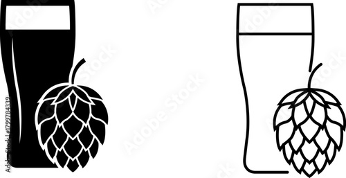 Creative logo design featuring a beer glass and hop plant illustration