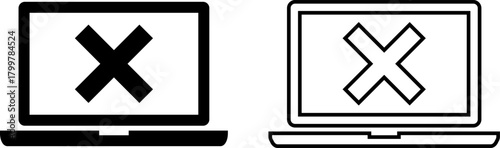 Stylized laptop icons with crossed screens representing error or failure in digital interfaces