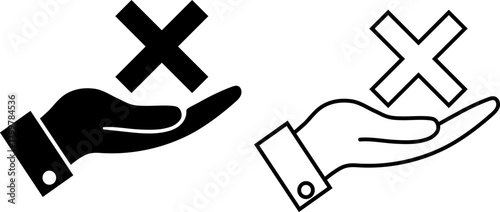 Two contrasting hand icons displaying a cross symbol in black and white design for simple visual communication