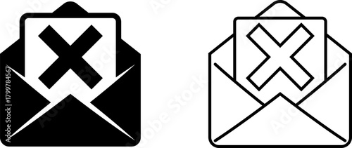 Design of an envelope icon with a crossed mark, suitable for indicating rejection or deletion
