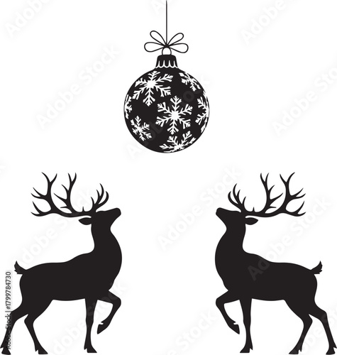 Christmas Reindeer Silhouette with Hanging Snowflake Ornament
