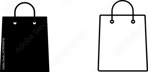Icon representing shopping bags in two styles contrasting solid and outline designs
