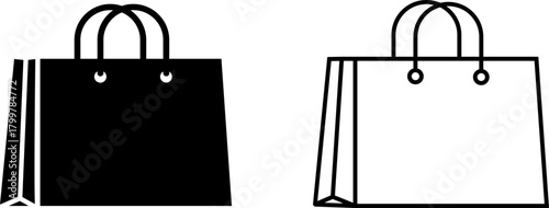 Stylized icon representing a shopping bag design with two variations showcasing black and white colors