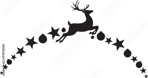 Christmas Reindeer Silhouette with Stars and Ornaments Arc