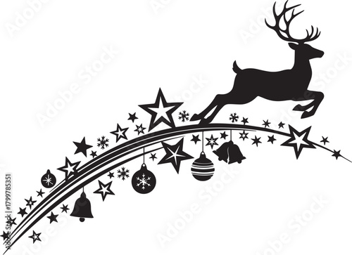 Elegant Christmas Reindeer Silhouette with Stars and Ornaments