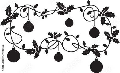 Elegant Christmas Holly Vine Silhouette with Ornaments