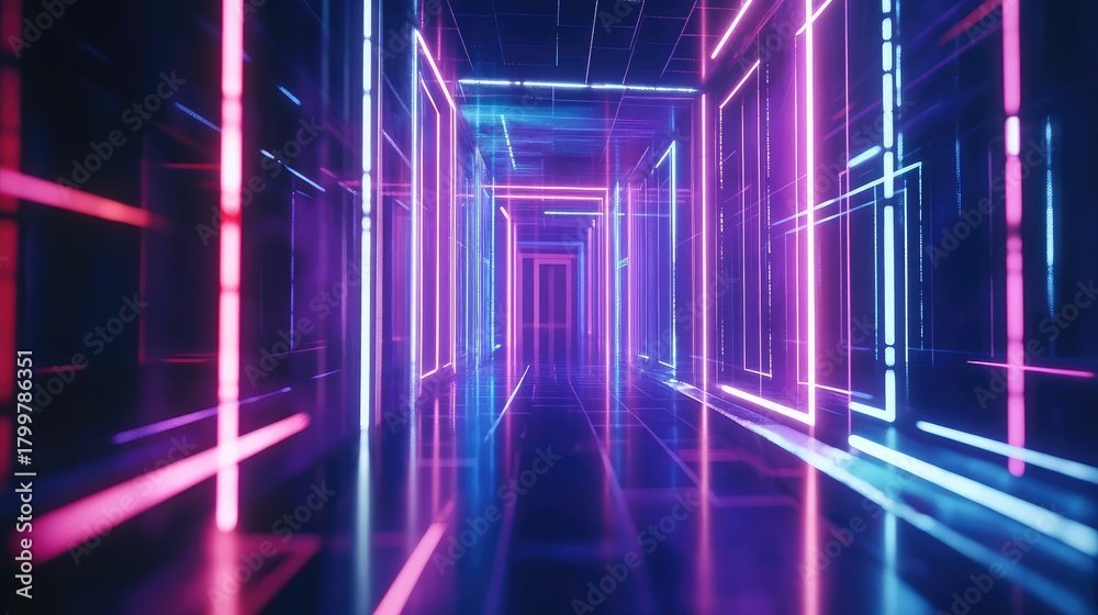 custom made wallpaper toronto digitalFuturistic neon tunnel glowing with abstract geometric light
