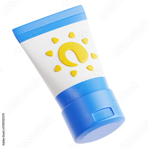 Sunscreen Tube 3D Render of Summer Skincare Essential, Isolated on White Background