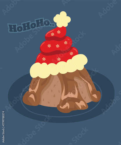 Ho Ho Ho Illustration with Lava Cake Chocolate and Santa Hat 