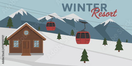 Winter Resort Minimalistic Poster Collection – Advertising Design, Banners, Leaflets, Seasonal Travel Artwork, Alpine Landscape Vector, Ski Destination Illustration, Winter Tourism Marketing Materials