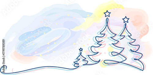 Merry Christmas decoration. Wavy line with Christmas trees.
