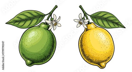 Visually appealing drawing capturing the essence of fresh citrus fruits with foliage