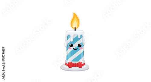Whimsical Candle Character: A Striped Delight with a Bowtie and Cheerful Expression