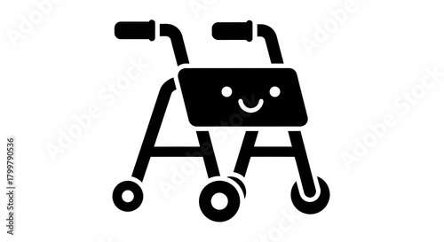 Whimsical mobility aid illustration with a cheerful expression providing assistive support