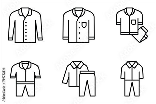 Pajamas icon set, of vector icons isolated on a white background.