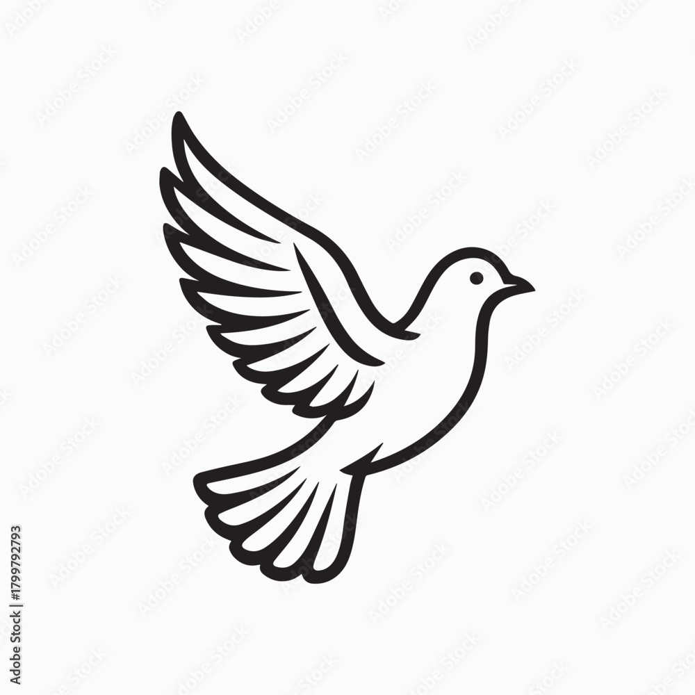 Fototapeta premium Dark Dove Outline on Black Subtle Flying Bird Line Art Minimalist Bird Graphic on Dark Elegant Dove Silhouette with Detail