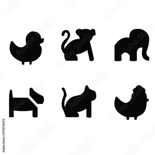 black silhouettes of animals monkey elephant dog cat hen bid silhoutee