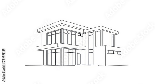 Architectural blueprint of modern two story house with clean lines and minimalist design style