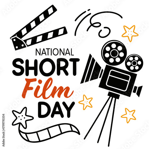 NATIONAL SHORT FILM DAY vector illustration isolated on white background