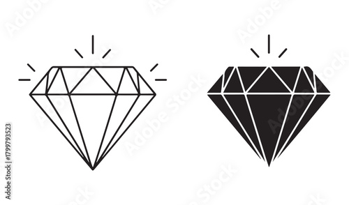Two faceted diamond shapes one outline one solid black