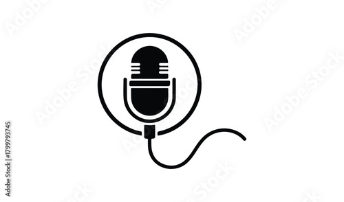 Simple microphone icon with cable and oval outline