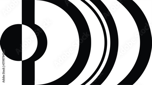 Abstract Black and White Graphic with Curved Lines and Circle Segment vector illustration