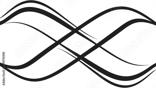 Abstract Black Intersecting Wave Lines on White Background border