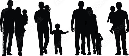 Diverse family silhouettes walking together in different configurations