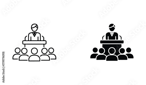 Two icons representing public speaking and audience engagement