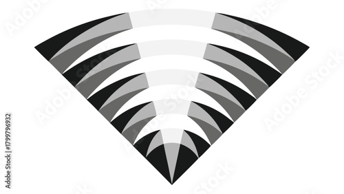 Abstract fan-shaped graphic with concentric curved segments in shades of gray and white Keywords: abstract, graphic, fan, shape, design