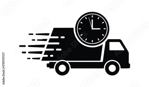 Fast delivery truck with clock icon symbolizing speed and time efficiency