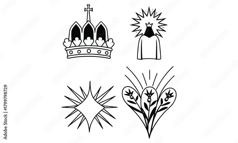 Naklejka premium Sacred Symbols and Celestial Hand-Drawn Icons Collection