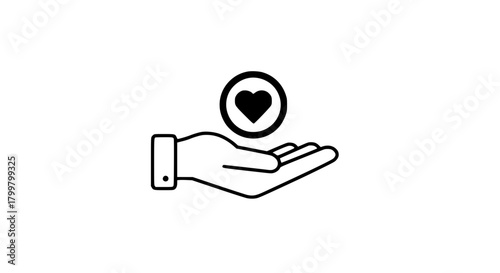 Heart token hand black white icon